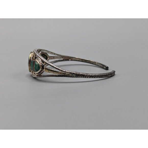 Green Stone Bangle Bracelet Sterling Silver 925 Filigree 21.72g 2.25" - Picture 6 of 11